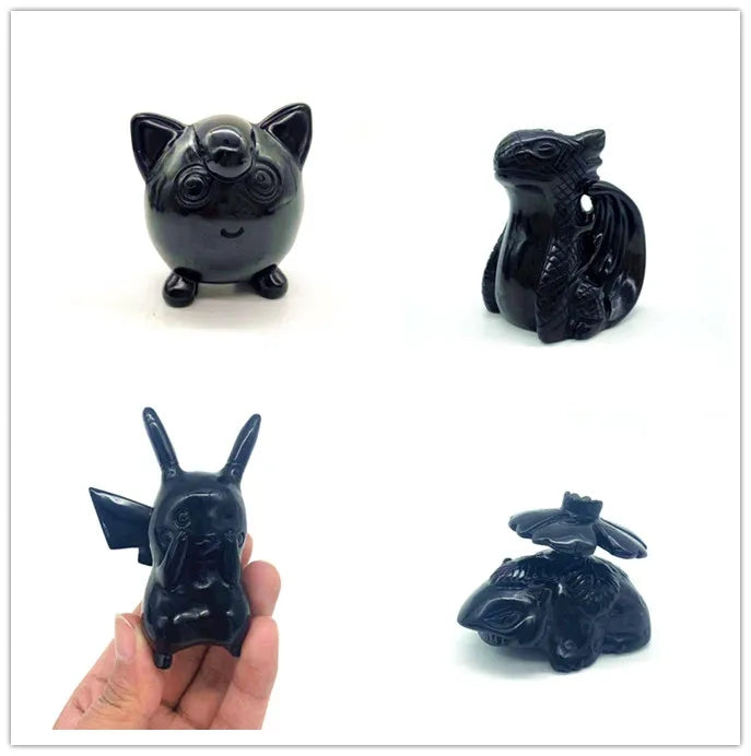 Wholesale hand carved   obsidian toothless little dragon cute crystal crafts gifts