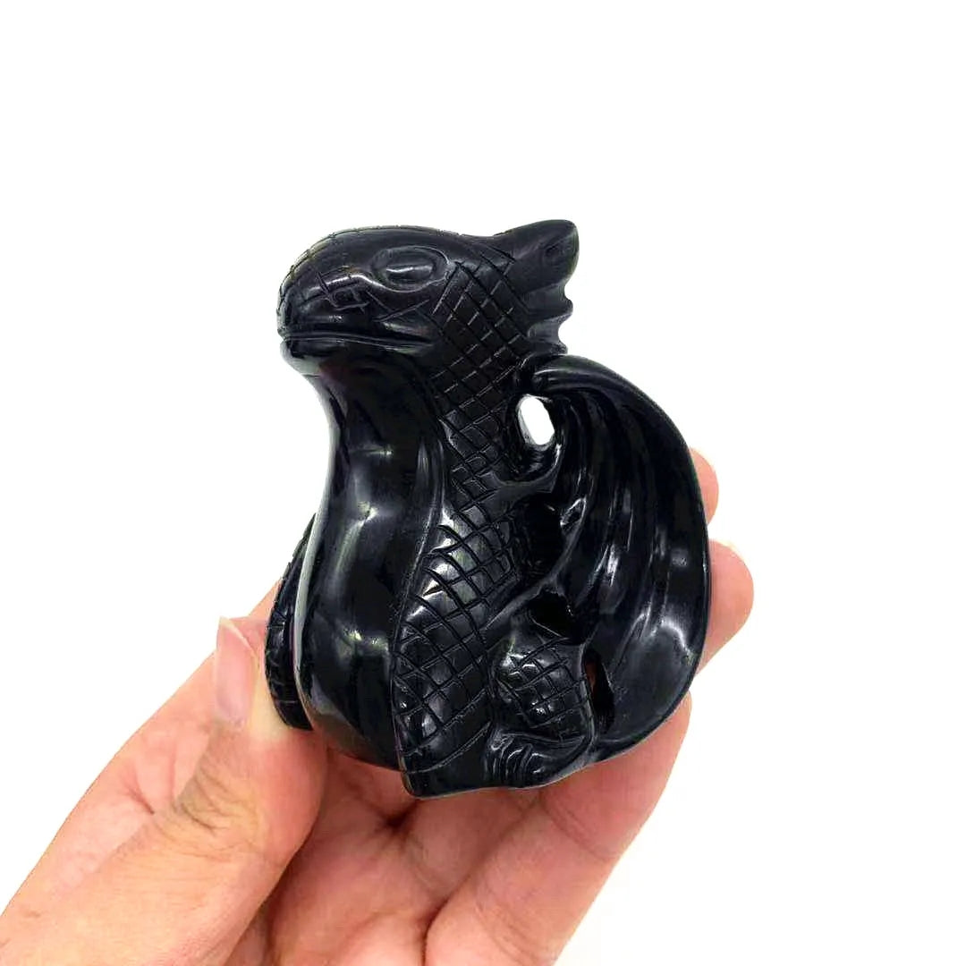 Wholesale hand carved   obsidian toothless little dragon cute crystal crafts gifts