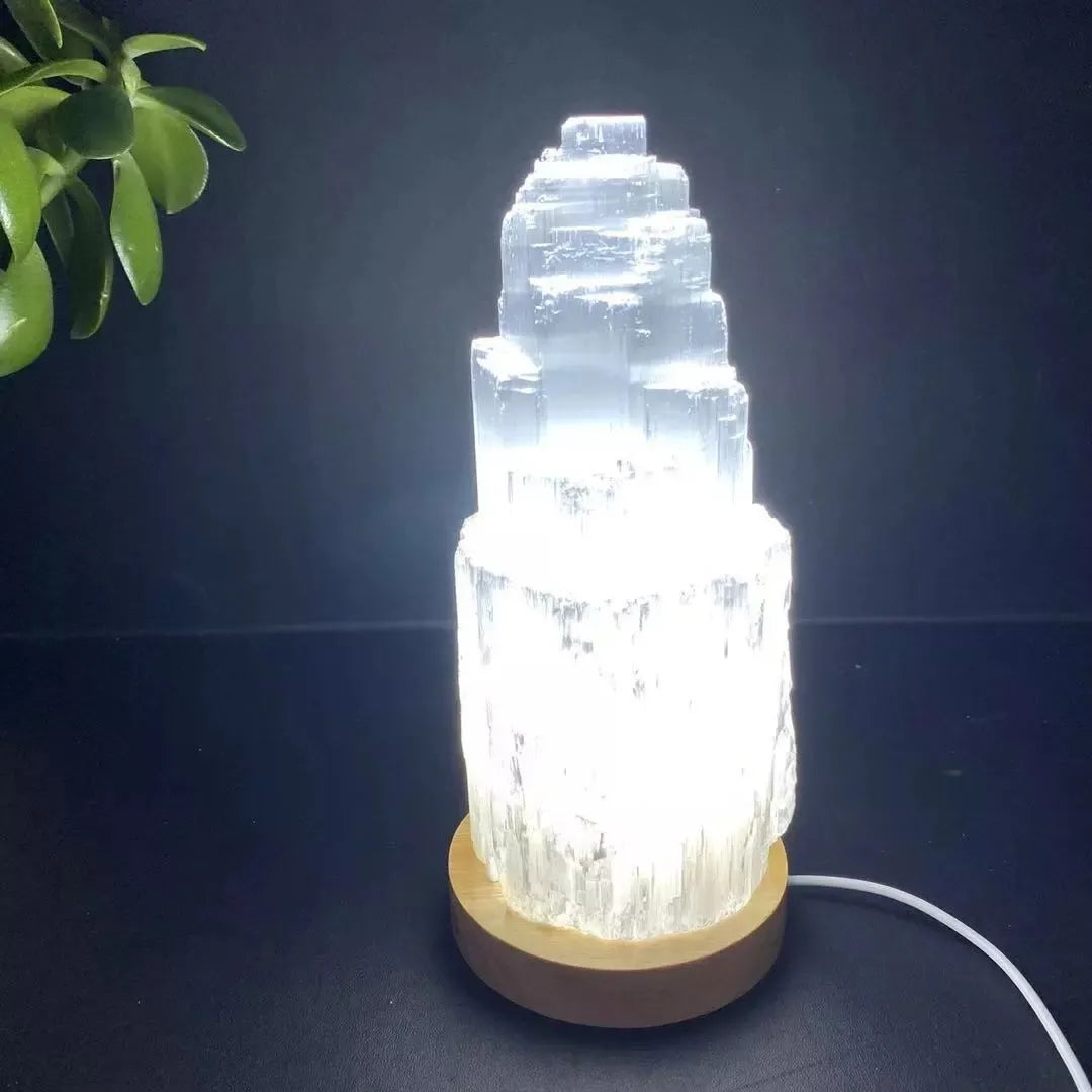 selenite natural gemstone  spiritual stones selenite lamp for healing and decoration